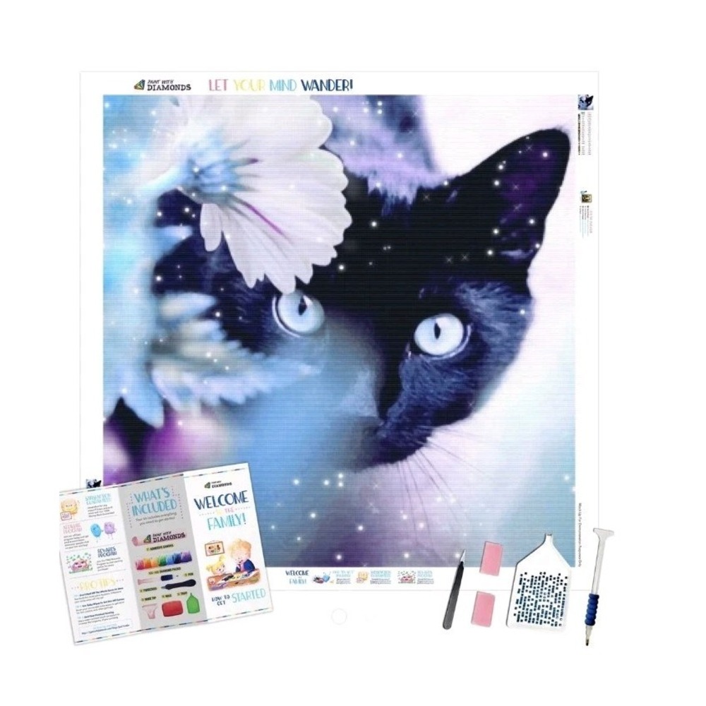 New Violet Kitty Cat Paint W Diamonds premium DIY diamond painting kit 40x40cm